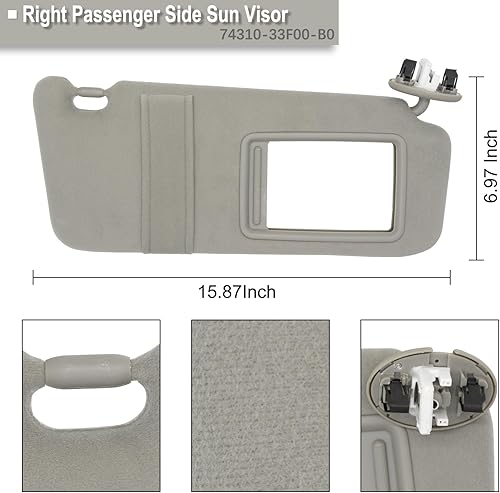 Miniatura 10 de Visera solar izquierda para el lado del conductor sin luz compatible con Toyota Camry 2007 2008 2009 2010 2011 Reemplazo # 74320-06780-E0 Color Beige