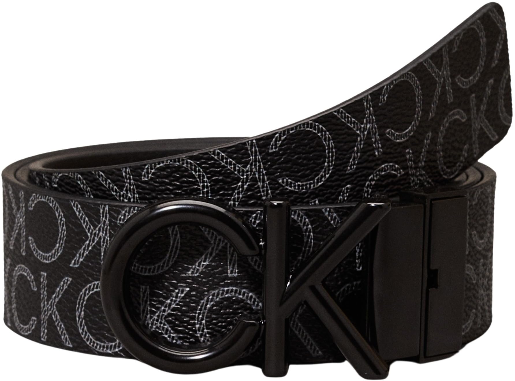 Calvin Klein Herren Gürtel Metal Bombe Mono zum Wenden, Schwarz (Ck Black Smooth/Classic Mono), 115 cm