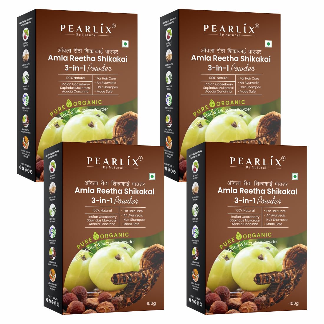 pearlix be natural Pearlix® 100% Pure Organic Amla Reetha Shikakai Powder for Hair | Natural Cleanser | Reduce Dandruff | Reduce Split Ends | For Sclap Detox (100 g Pack of 4, Amla Reetha Shikakai)-picture-17