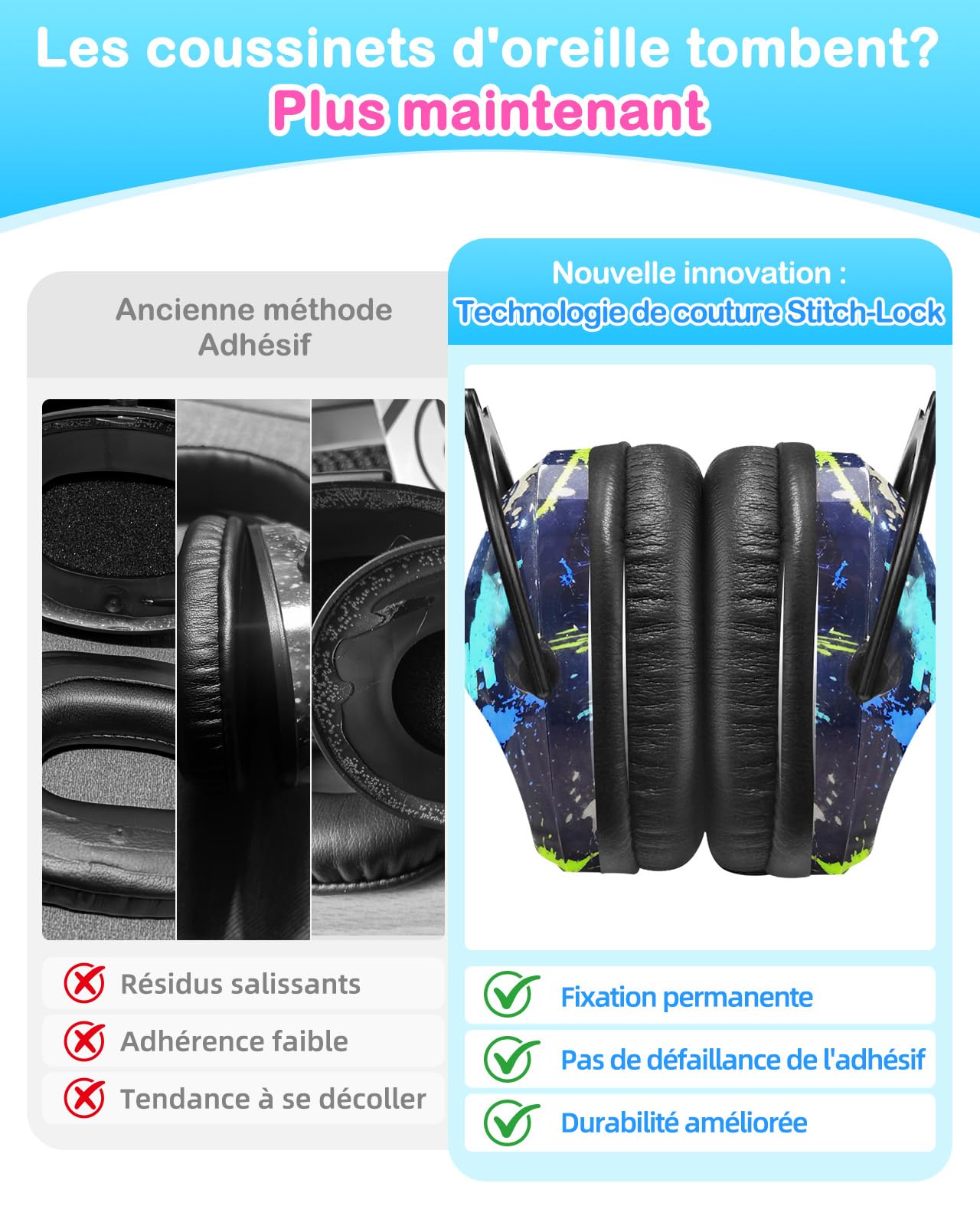 ZOHAN 030 Casque Anti Bruit Enfant Lot de 2, Protection Auditive confortable avec Sac de Transport, SNR 25dB pour l’Autisme, TDAH, Feux d’Artifice, Concert(Graffiti et Licorne)