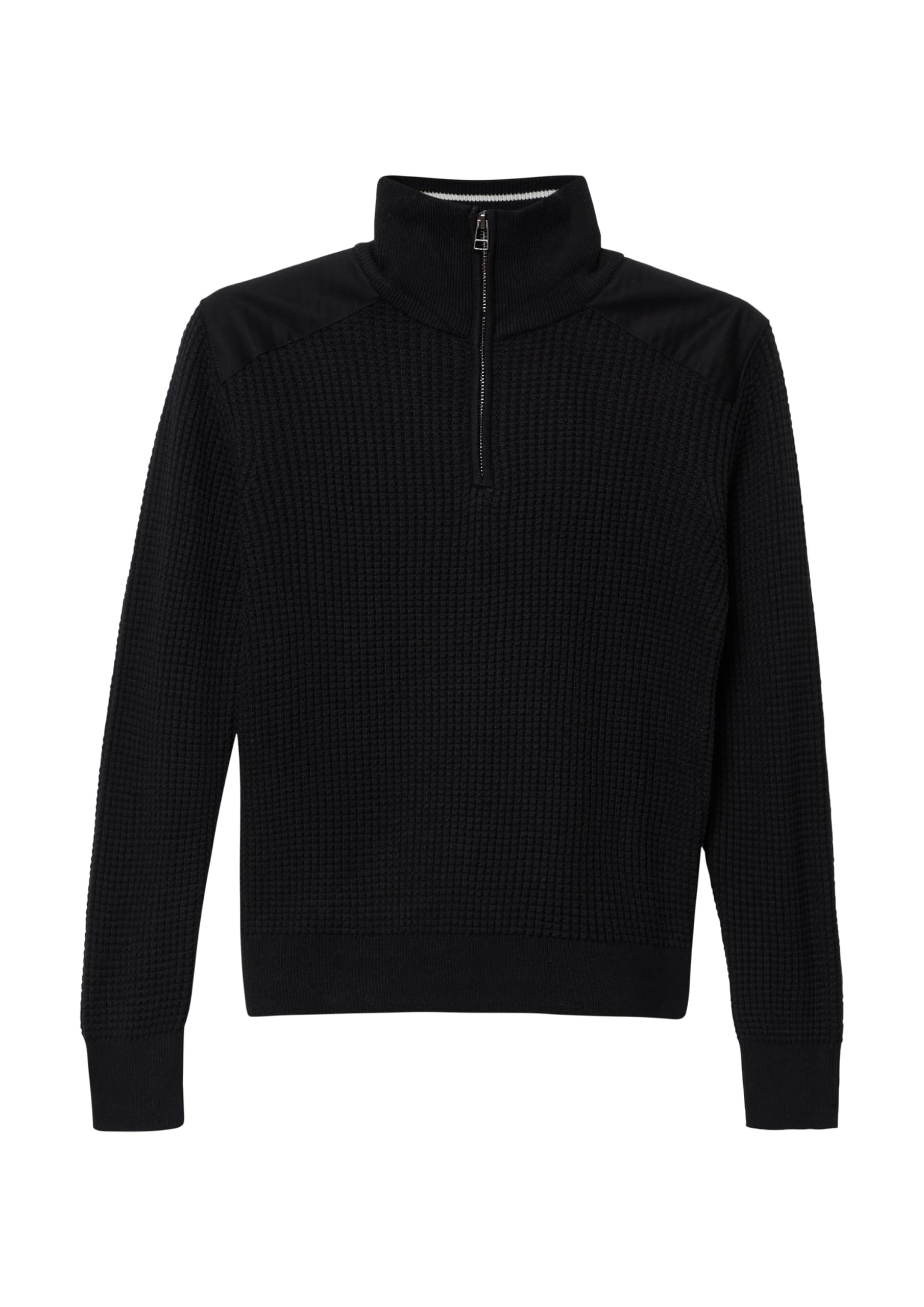 s.Oliver Strickpullover mit Troyer-Kragen und Schulterpaneelen aus Webstoff