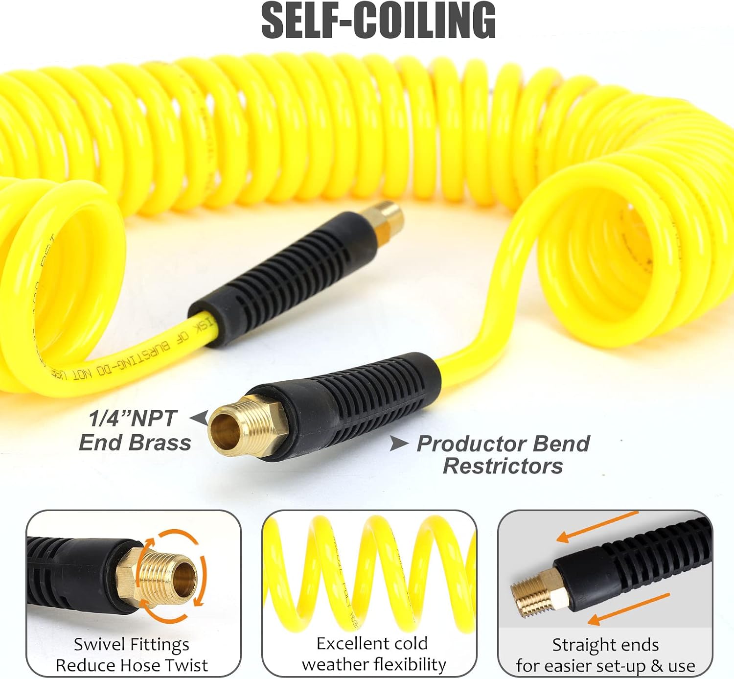 18 Pieces Air Compressor Accessories kit, 1/4 in x 25 ft Recoil Poly Air Compressor Hose Kit, 1/4" NPT Quick Connect Air Fittings, 100 PSI Tire Inflator Gauge, Blow Gun, Couplers and Plugs