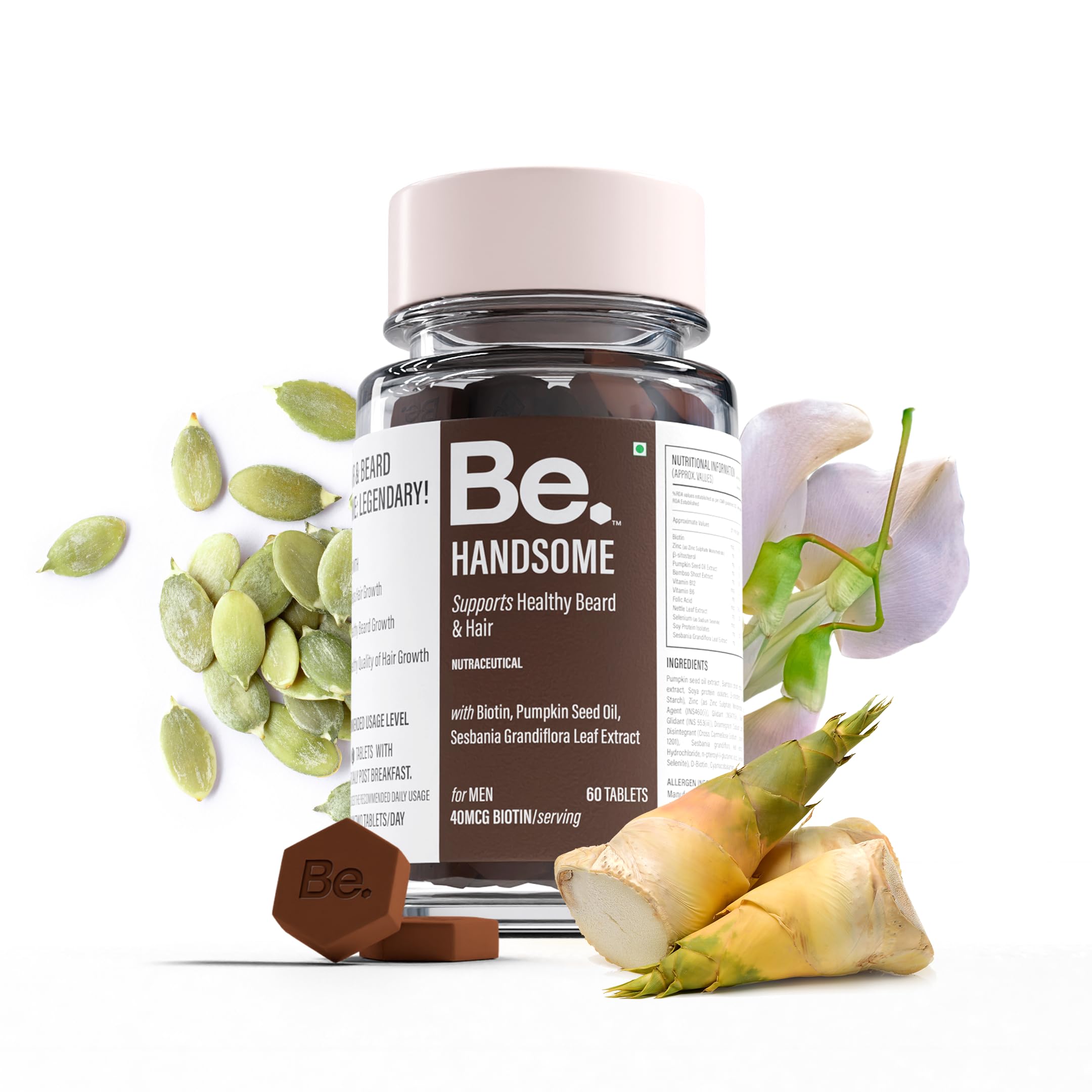 Be. Handsome for Enhanced Beard & Hair Growth for Men, Biotin, DHT Blocker, Pumpkin Seed Oil, 60 Tablets for 30 Days-image-46