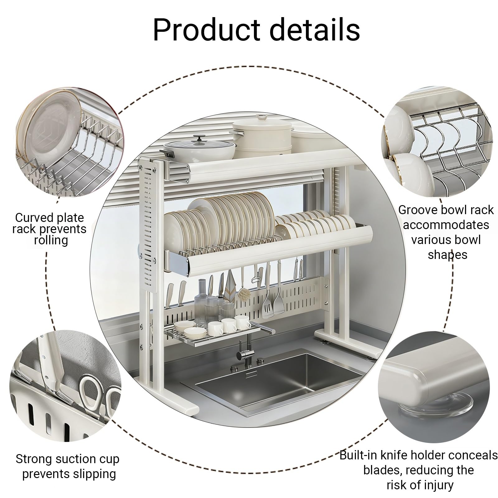 Égouttoir à Vaisselle à Poser sur l'évier, Supports Robustes et épais, en Acier Inoxydable avec Porte-gobelets, pour la Vaisselle et Les Verres dans Un Placard de Cuisine (1 Couche, 73 cm /