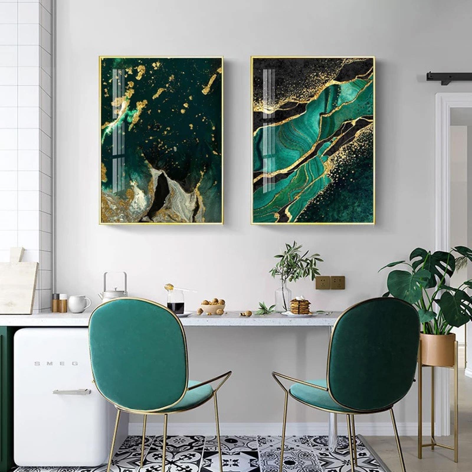 Amazon.co.jp: ゴールドターコイズエメラルドグリーン大理石の