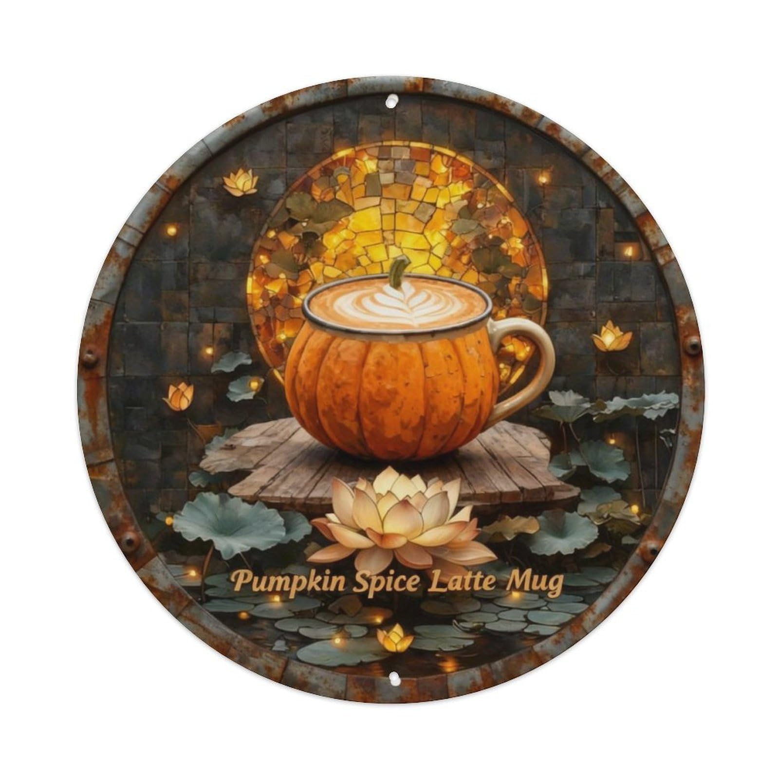 Pumpkin Spice Latte Mug Metal Tin Sign Plaque