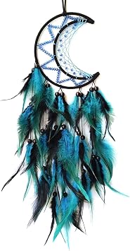 Moon Dream Catcher for Bedroom Wall Hanging,Feather Design,Home Decor Gift Dream Catchers Ornaments for Home Wall Hanging Craft Gift for Adult Kids Tees FriendsBlack & Blue