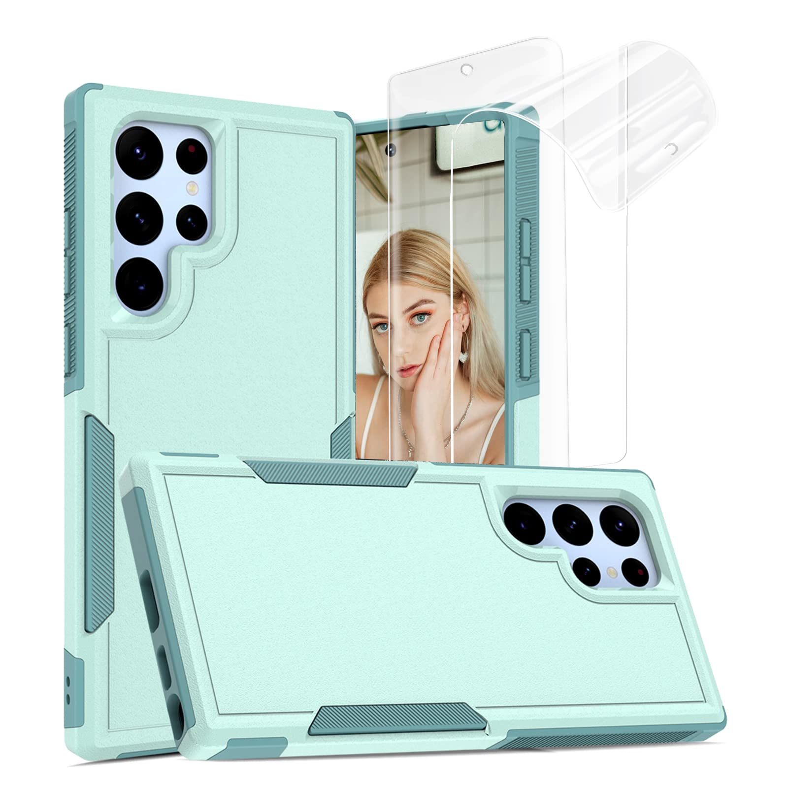 Jeylly for Samsung Galaxy S22 Ultra Case with Screen Protector [2 Pack], Military Grade Shock Absorbing Hard Plastic Outer+TPU Silicone Inner Scratch