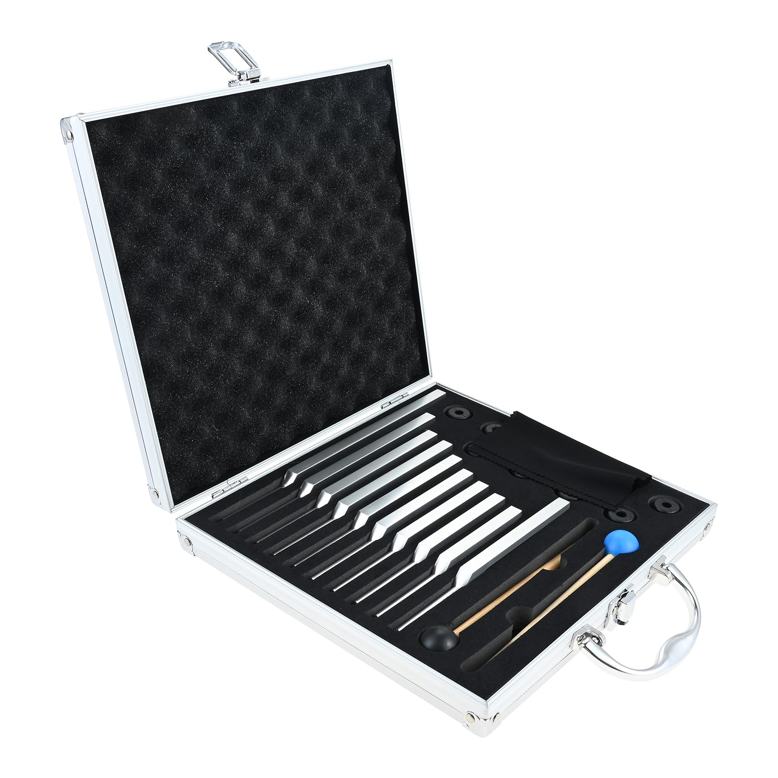DRELD Stimmgabel-Set, Vibrationsgabeln aus Aluminiumlegierung mit 2 Silikonhämmer, 174/285/396/417/432/528/639/741/852/963 Hz für Heilung, Chakrenheilung, Klangheilung, Anti-Kompression, silber