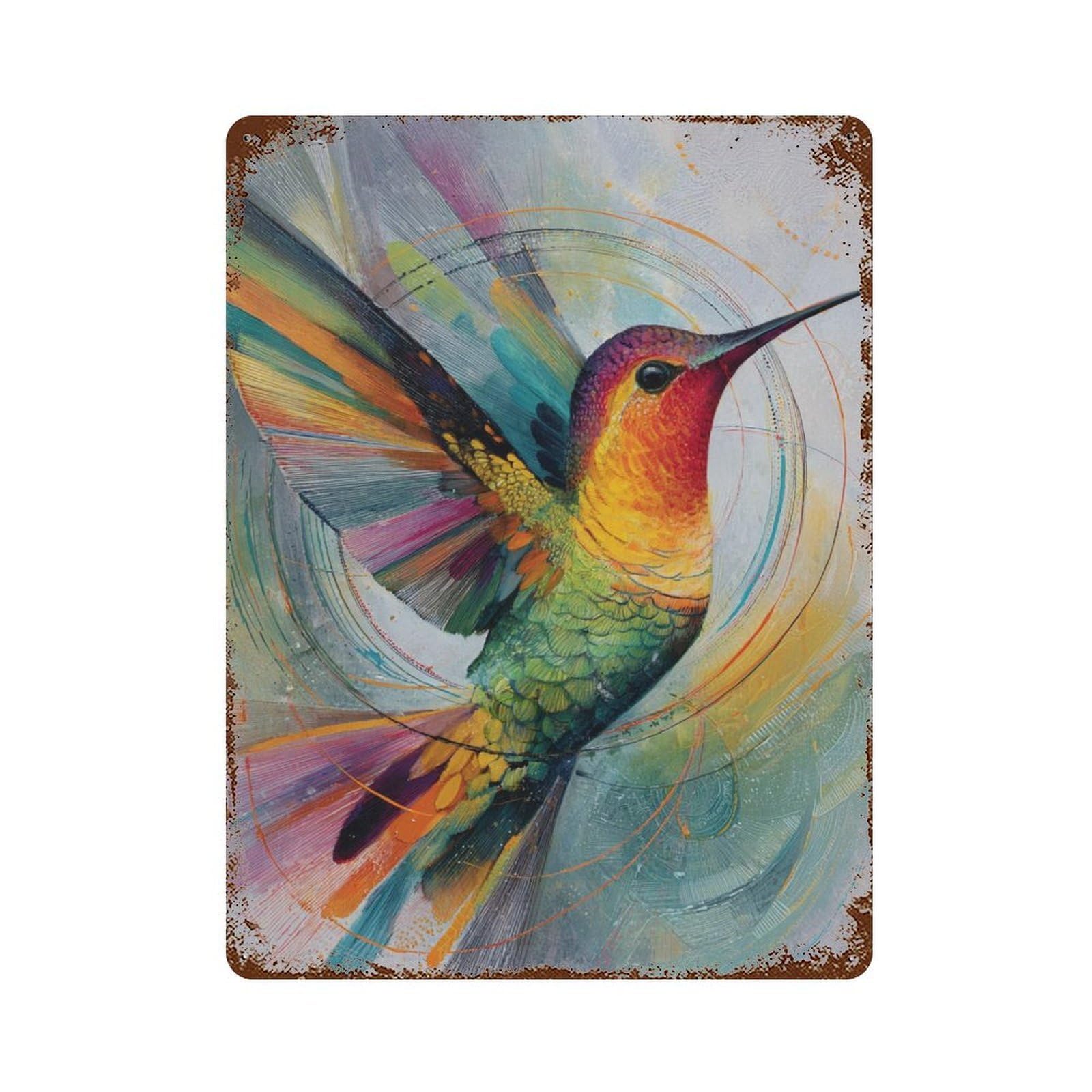 Rust Effect Colorful Hummingbird Art Print-4 Rusty Metal Tin Sign 15.7"x11.8", Shabby Chic Decor for Garage, Bar And Workshop Decor