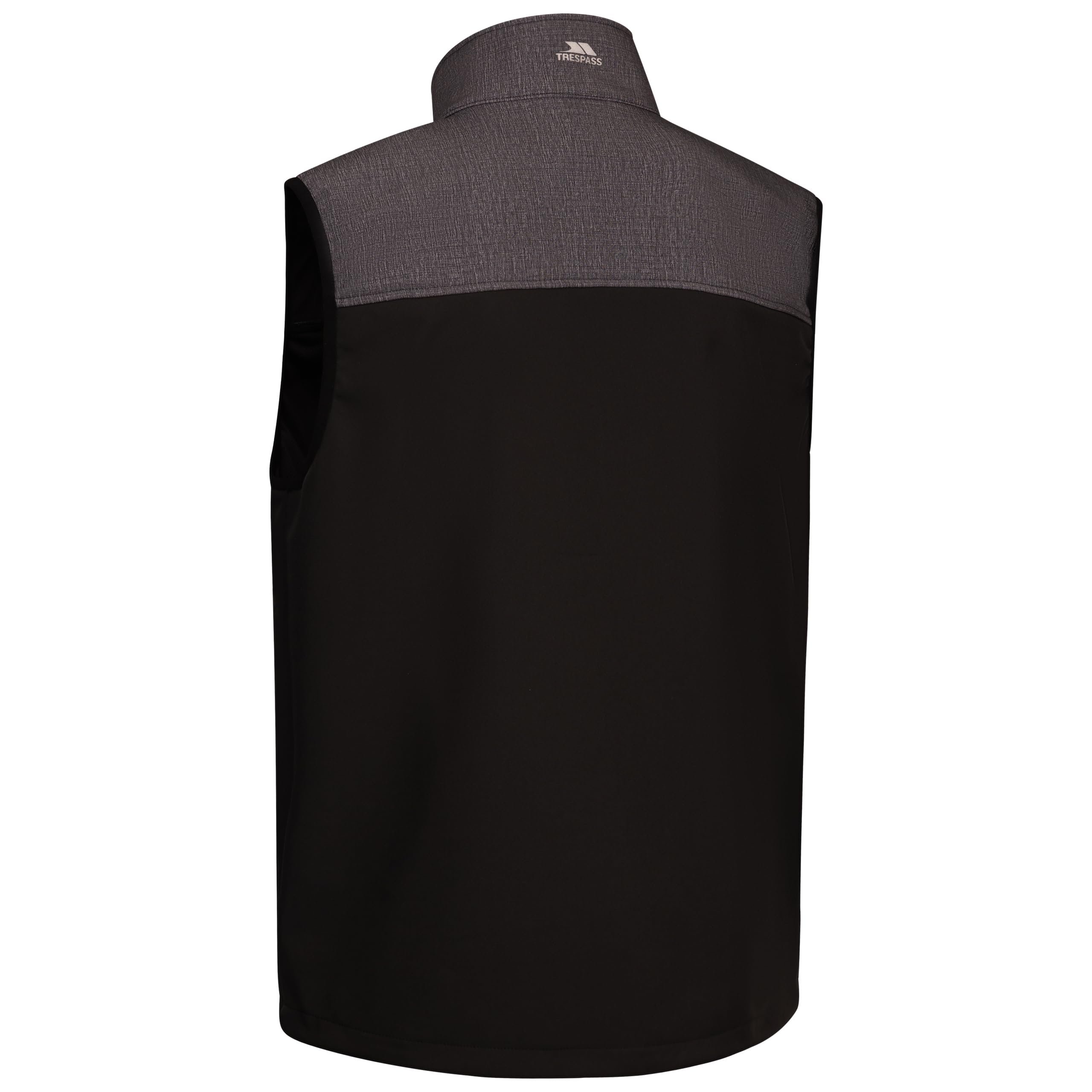 Trespass Abbott - Gilet da uomo in softshell con cerniera a basso profilo, tasche con cerniera, protezione per il mento, linguetta laterale, logo stampato, tessuto, 96% poliestere, 4% elastan