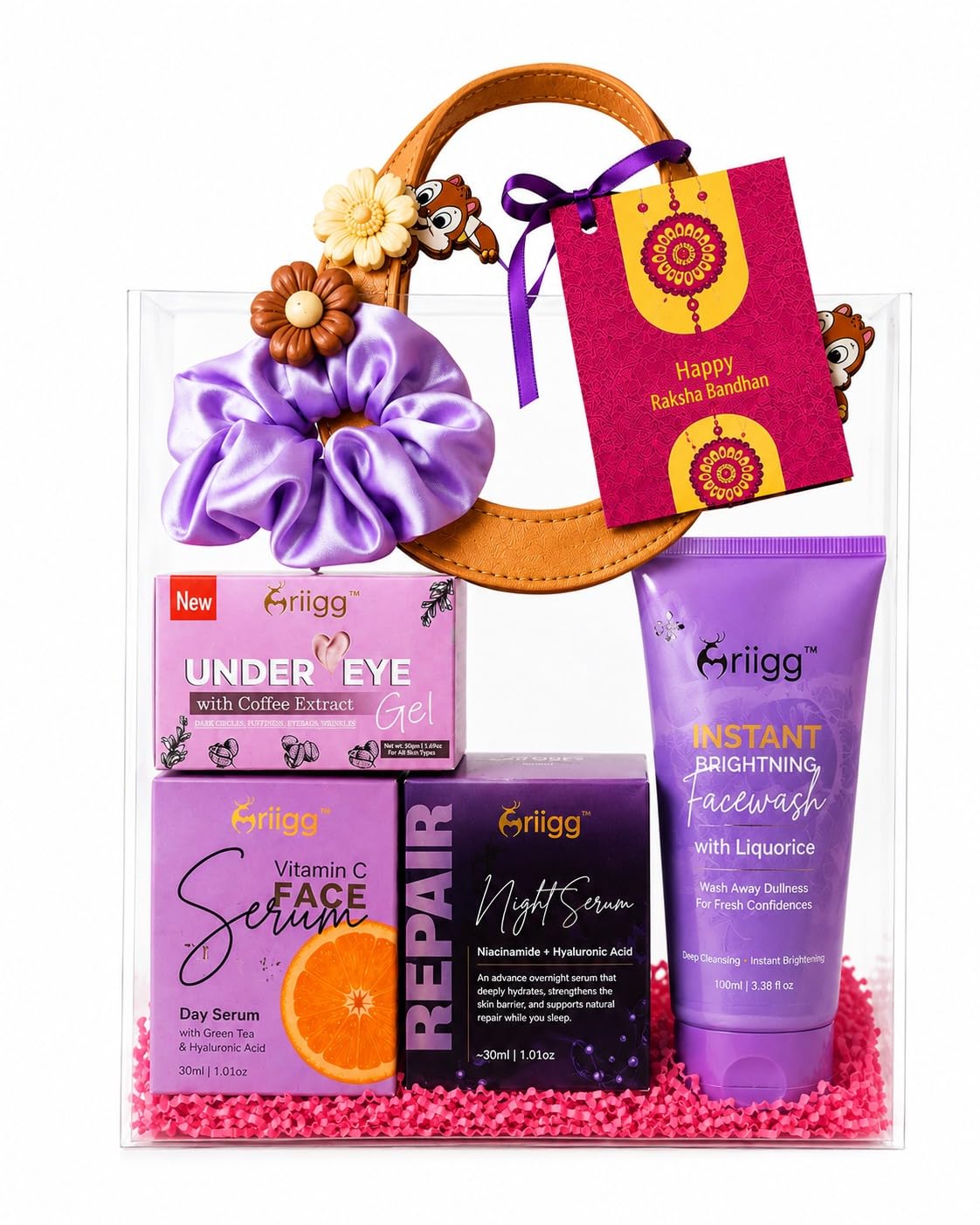 Personalized Skincare Gift Hamper for Women | Face Wash, Vitamin C Day Serum, Night Repair Serum, Under Eye Gel with Scrunchie, Greeting Card & Shagun Envelope | Birthday, Anniversary, Raksha Bandhan, Teej, Valentine's Day Gift-image-28