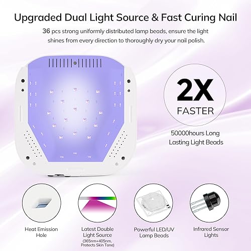 Miniatura 3 de Lavinda Lámpara LED de uñas de 54 W, recargable e inalámbrica, lámpara de uñas de gel profesional con pantalla de temporizador, lámpara UV de secado