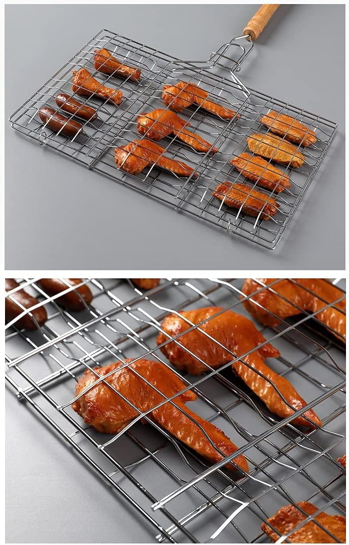 Portable BBQ Grilling Basket Stainless Steel Nonstick Barbecue Grill Basket Tools Grill Mesh for Fish Hamburger