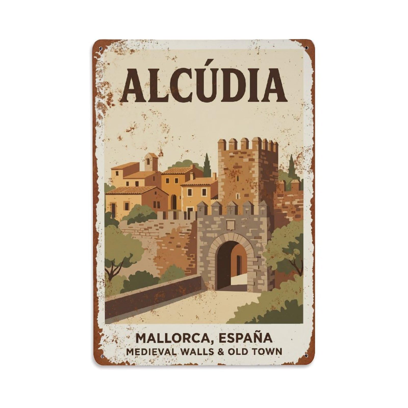 Vintage Travel Alcudia Mallorca Spain Metal Tin Sign