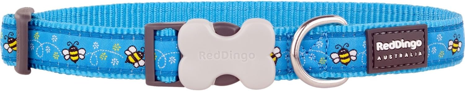 Red Dingo Bucklebone Dog Collar Design, Bumble Bee Turquoise, Large 25mm