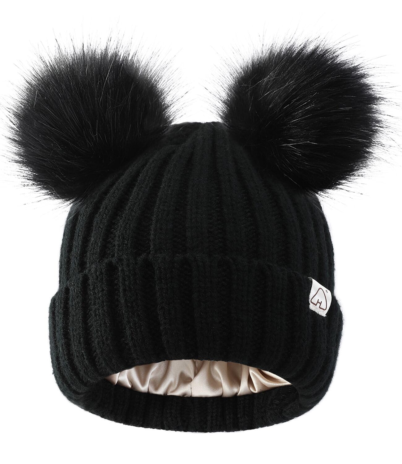 Hat HutWinter Hats for Women Satin Lined Beanie Hats for Women Ladies Bobble Hat Warm Winter Cap Pom Pom Beanie