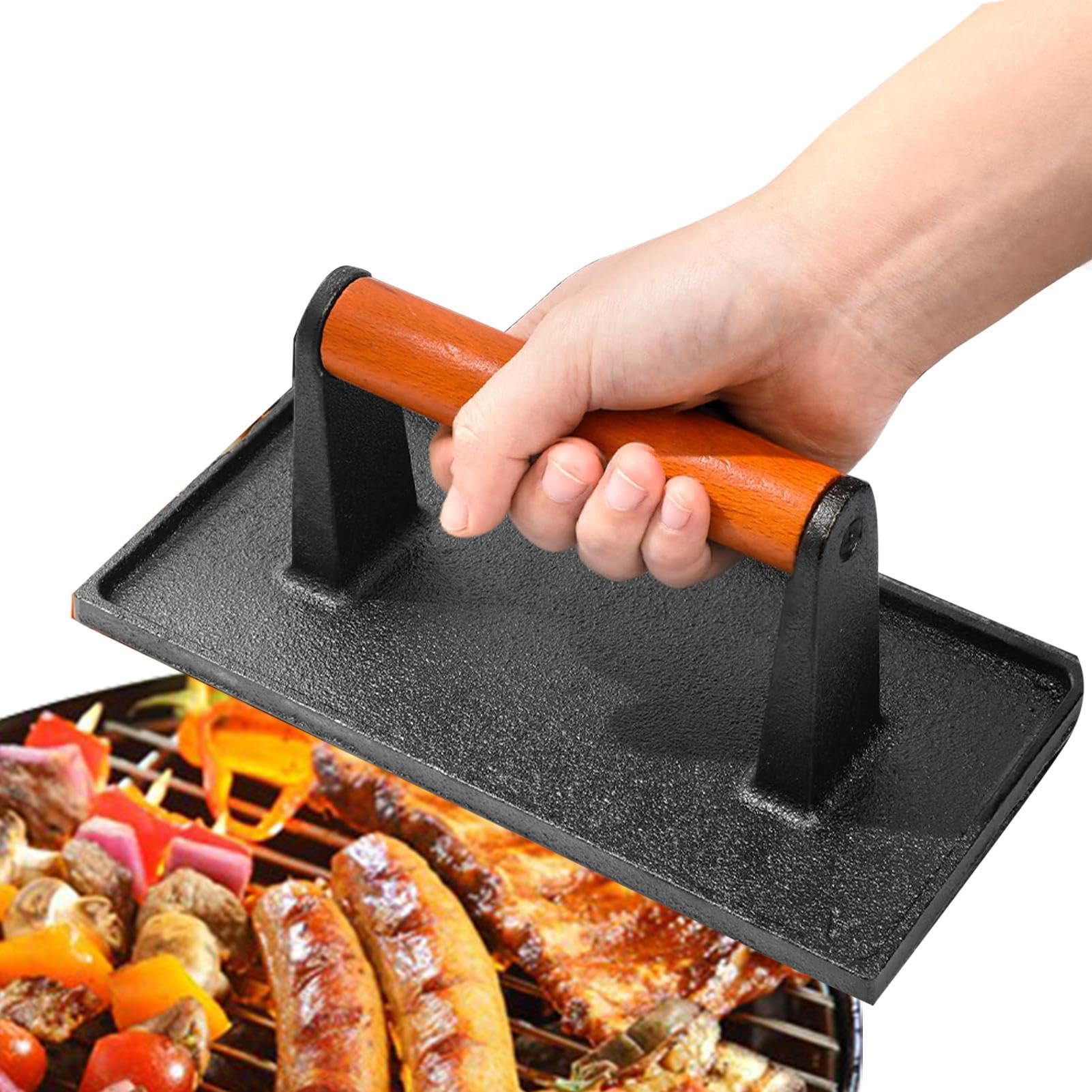 Pressa per Hamburger, schiaccia Hamburger | Pressa Manuale per | schiacciapatate in ghisa per hamburger e bacon,Griglia a piastra piatta per cucinare, spatola per barbecue con impugnatura er