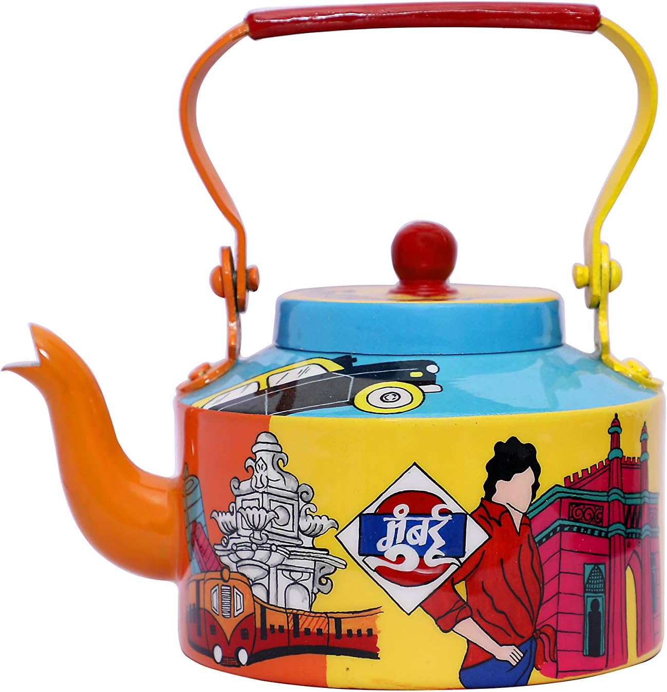 - A Krazy Mug Hand Crafted & Hand Designed Colourful Decorative Traditional Aamchi Mumbai Design Desi Tea Chai Aluminium Kettle (1.25 L)