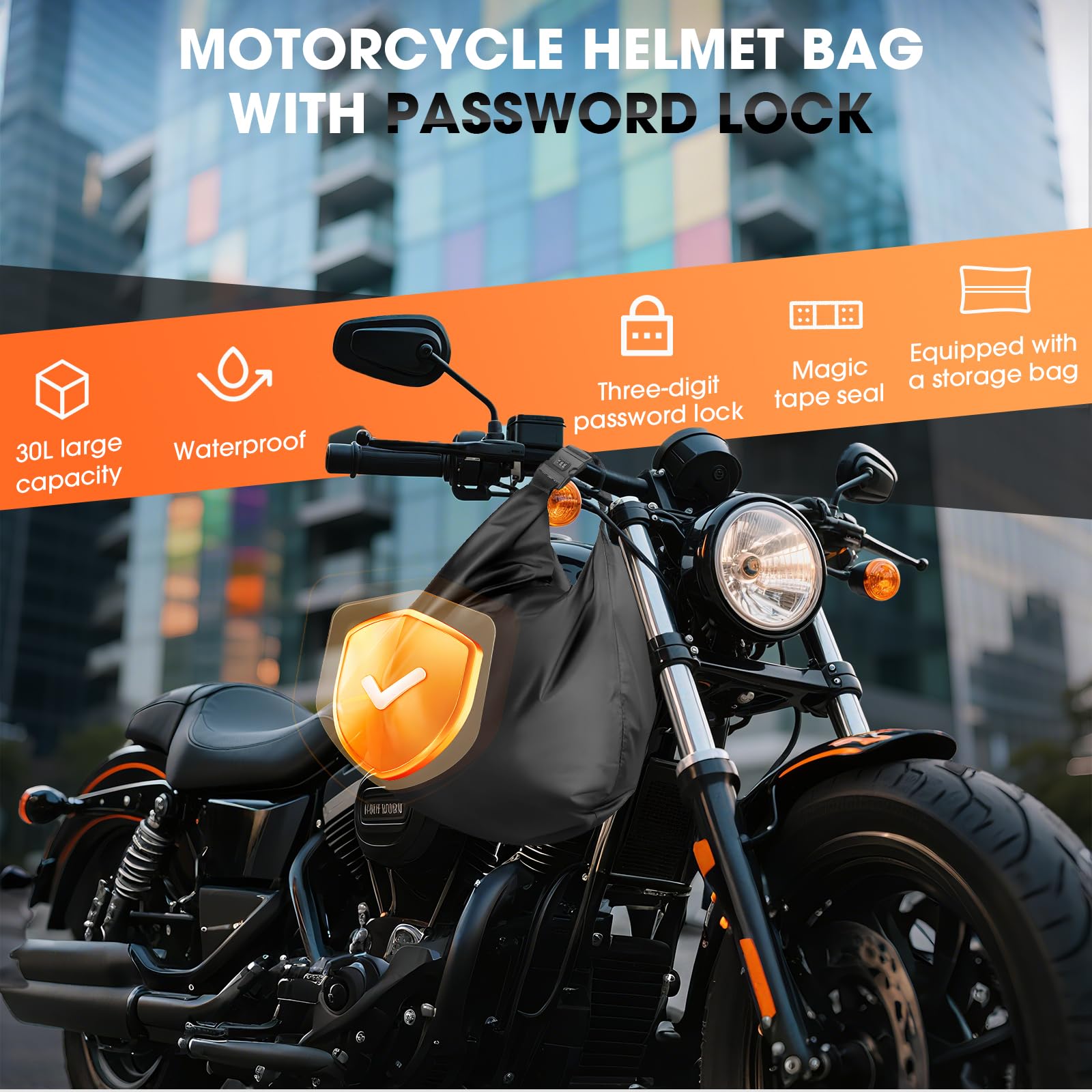 Borsa da Porta casco Moto con lucchetto a combinazione, 30 L Grande Borsa per Casco da Bici per Ciclismo Casco Moto Caschi da Sci Basket Fitness Attività all'Aperto, Impermeabile Sacca Porta Casco