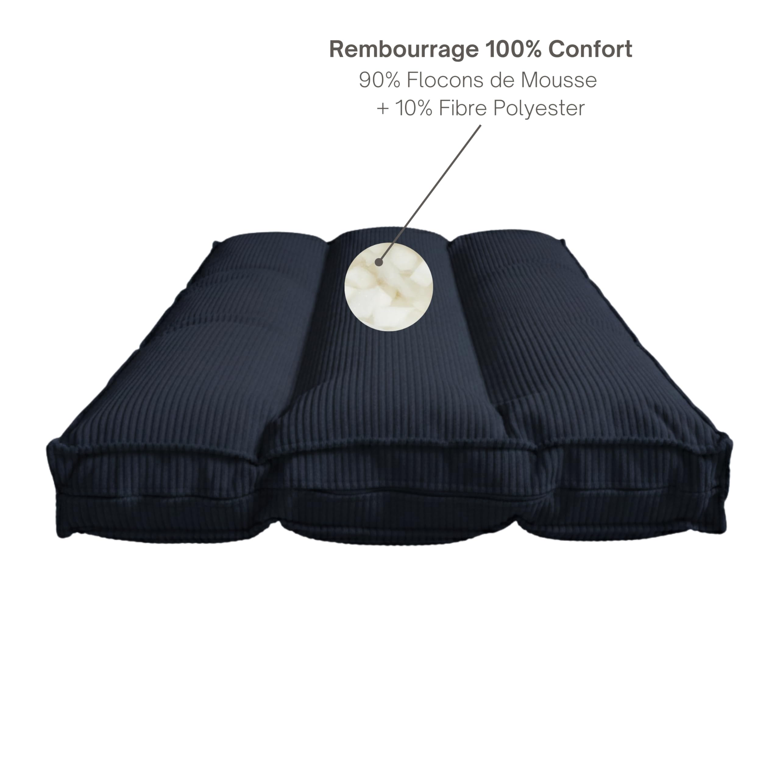 bananair - Futon 1 Place Épais & Confortable Fabriqué en France, Housse Lavable, Idéal comme Matelas de Sol, d'Appoint, Chauffeuse - Futon Pliable, Sangle de Rangement Incluse (90x190 cm, Bleu Nuit)