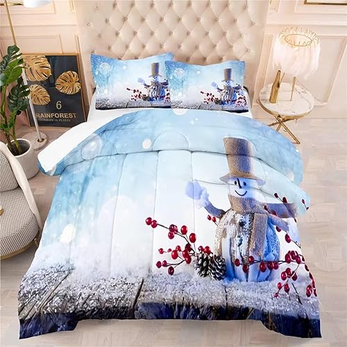 Miniatura 5 de EDUMEYA Juego de edredón de Navidad, tamaño King, ropa de cama con árbol de Navidad para niños y niñas, con tema cálido de Navidad, edredón de nieve