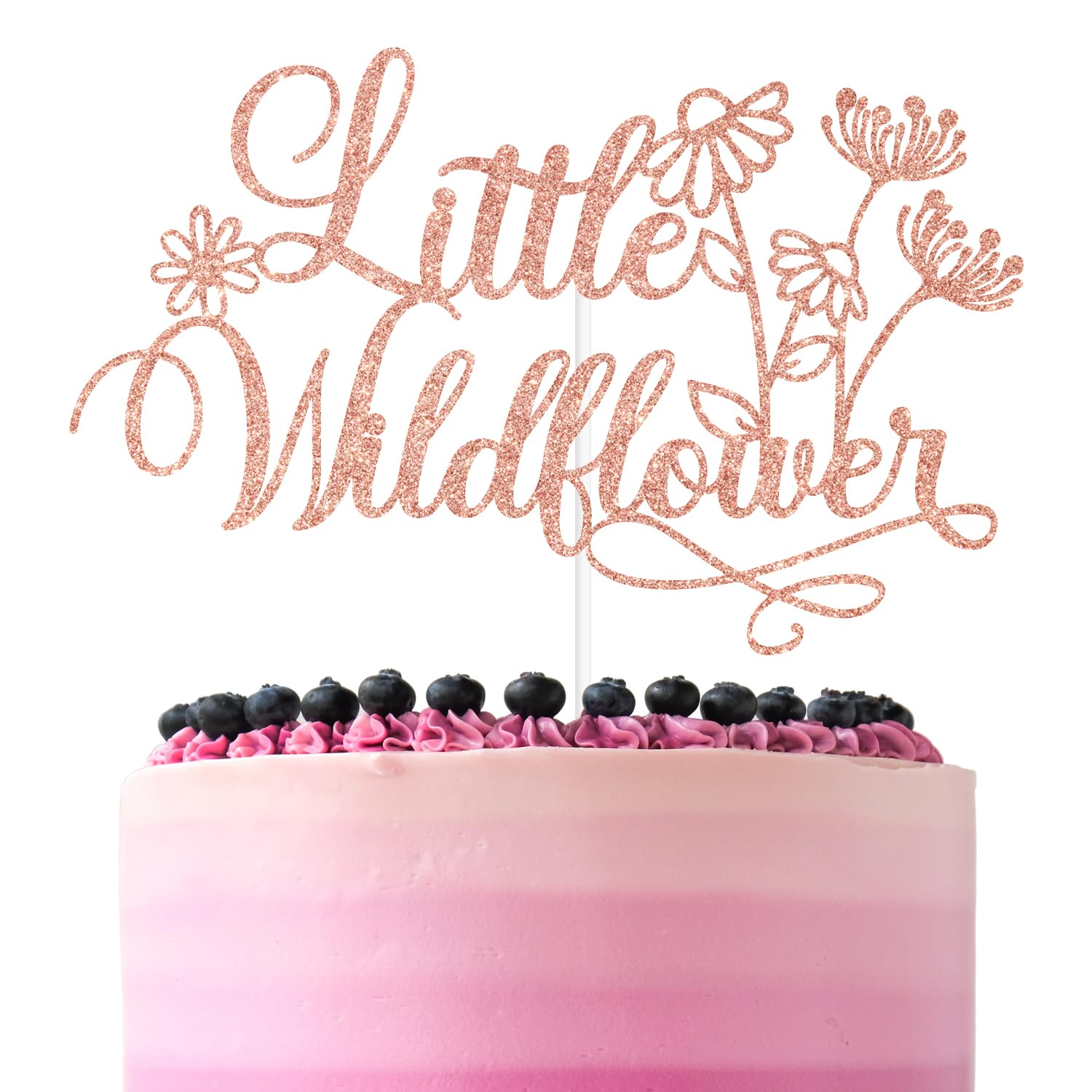 Rose Gold Glitter Little Wildflower Cake Topper, Welcome Baby Girl/Hello Baby/It's A Girl/Groovy Baby, Baby Shower Party Decorations Supplies for Baby
