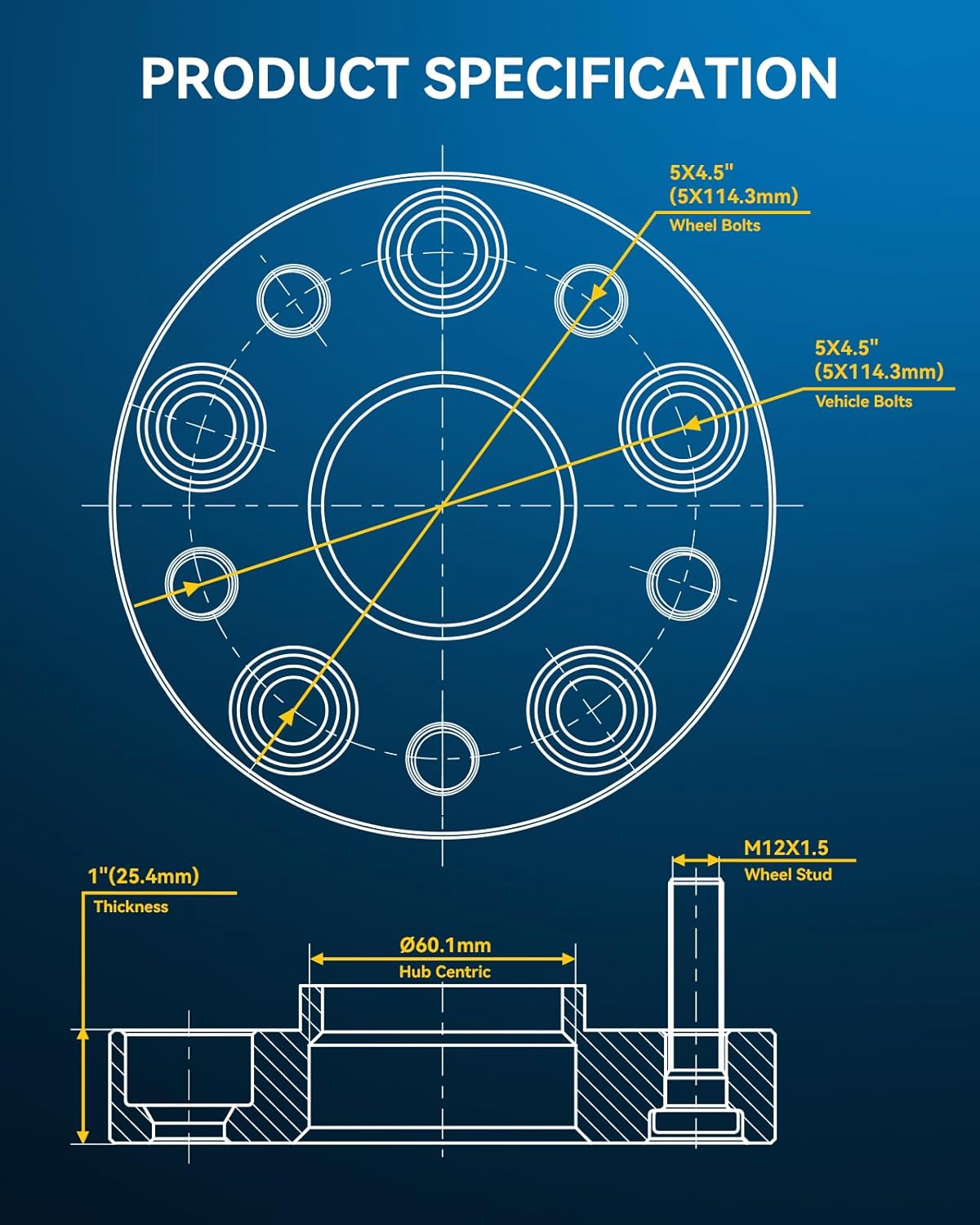 PHILTOP 1 inch 5x4.5 Wheel Spacers with M12x1.5 Studs & 60.1mm Center Bore,2Pcs Forged 5x114.3mm Hub Centric Wheel Spacers for Camry, RAV4, Tacoma, Sienna, Highlander, RX350, Venza, ES350, C-HR