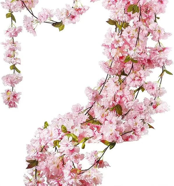 AIVORIUY 3 Pack Artificial Cherry Blossom Garland Wall Hanging Cherry Vine Silk Floral Garland Flowers String Fake Sakura Garland for Wedding Home Indoor Outdoor Garden Wall Decor Party Decoration