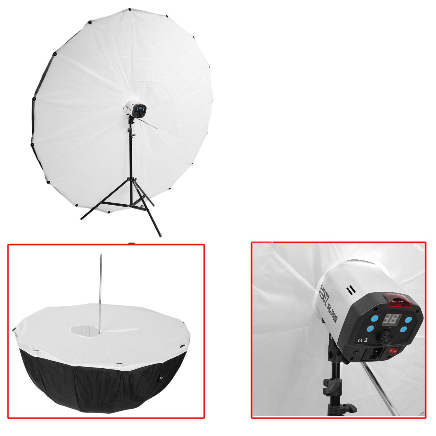 160 cm Parabolic Umbrella Softbox Studio photo Reflector Umbrella Oftbox Umbrella Black and Silver with Front Diffuser by Life of Photo