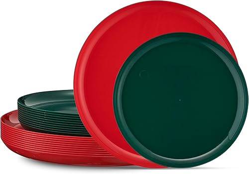 PLASTICPRO El juego de 20 platos de Navidad incluye platos verdes de 10 a 8.6 pulgadas y platos rojos de 10 a 10.6 pulgadas, platos de fiesta