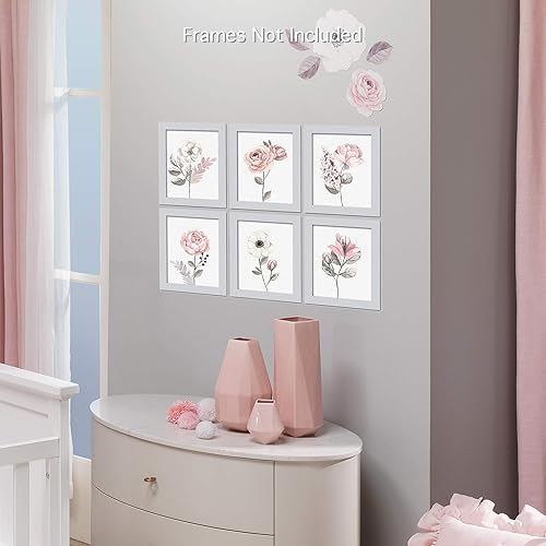 Miniatura 3 de Lambs & Ivy Acuarela Floral Sin Marco Vivero Niño Arte De Pared 6pc - Rosa/Gris