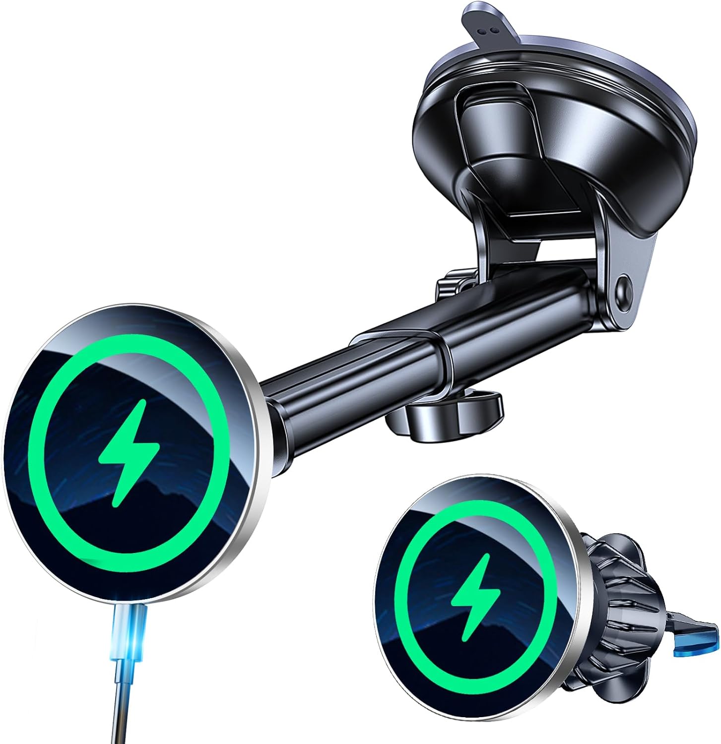 Coolpow for MagSafe Car Mount Charger【Ultra Magnet】 Magnetic Phone Holders for Your Car Charger【Windshield+Vent+Dash】 Magnetic Wireless Car Phone Holder Charger Car Mount for iPhone 17 (Gray)