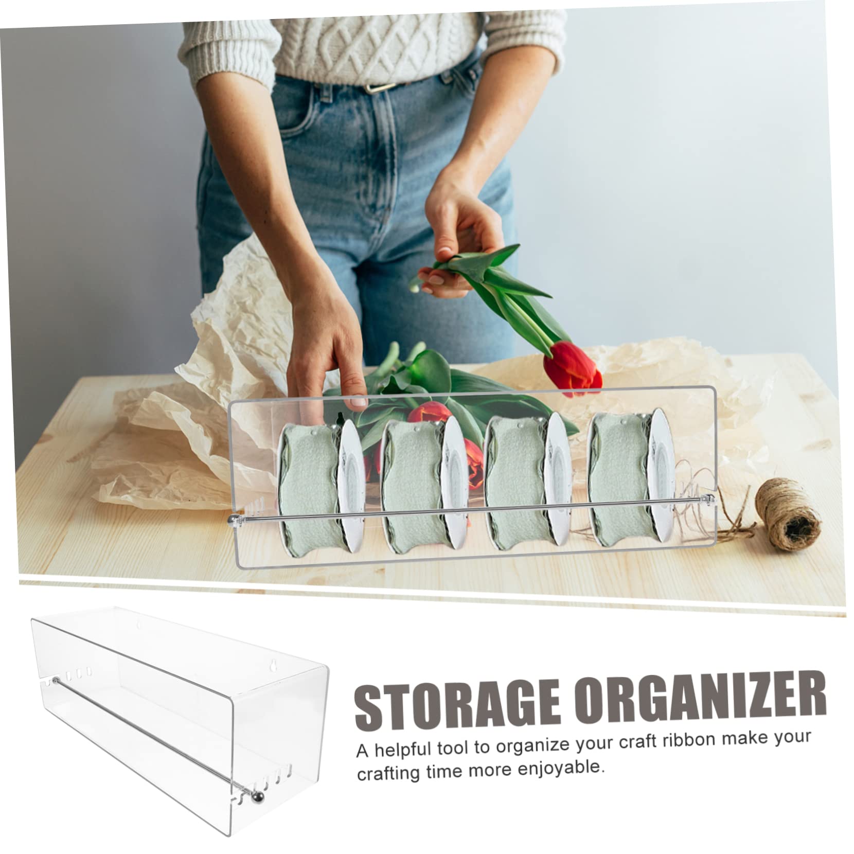 Amosfun Porta Nastri Artigianali in Plastica, Organizer Robusto per Conservare e Ordinare Nastri, per Laboratorio Creativo e Fioreria,