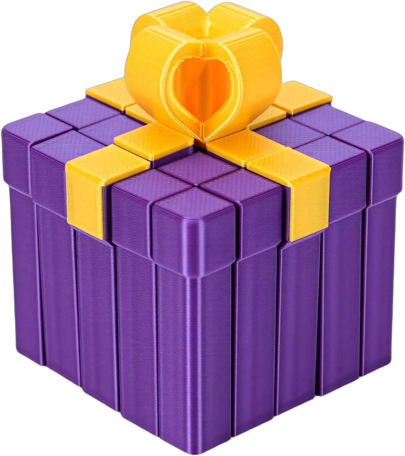 ITEFDTUTNE Annoying Gift Box, PLA Movable Changeable Stackable 3D Printed Puzzle Box Educational Toy Surprise Funny Sensory Model Ornament (Purple and Bright Gold)
