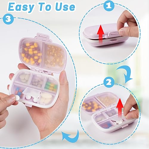 Miniatura 5 de Pastillero de viaje  Pastillero diario portátil con 8 compartimentos, contenedor de píldoras, organizador de medicamentos, dispensador de píldoras,