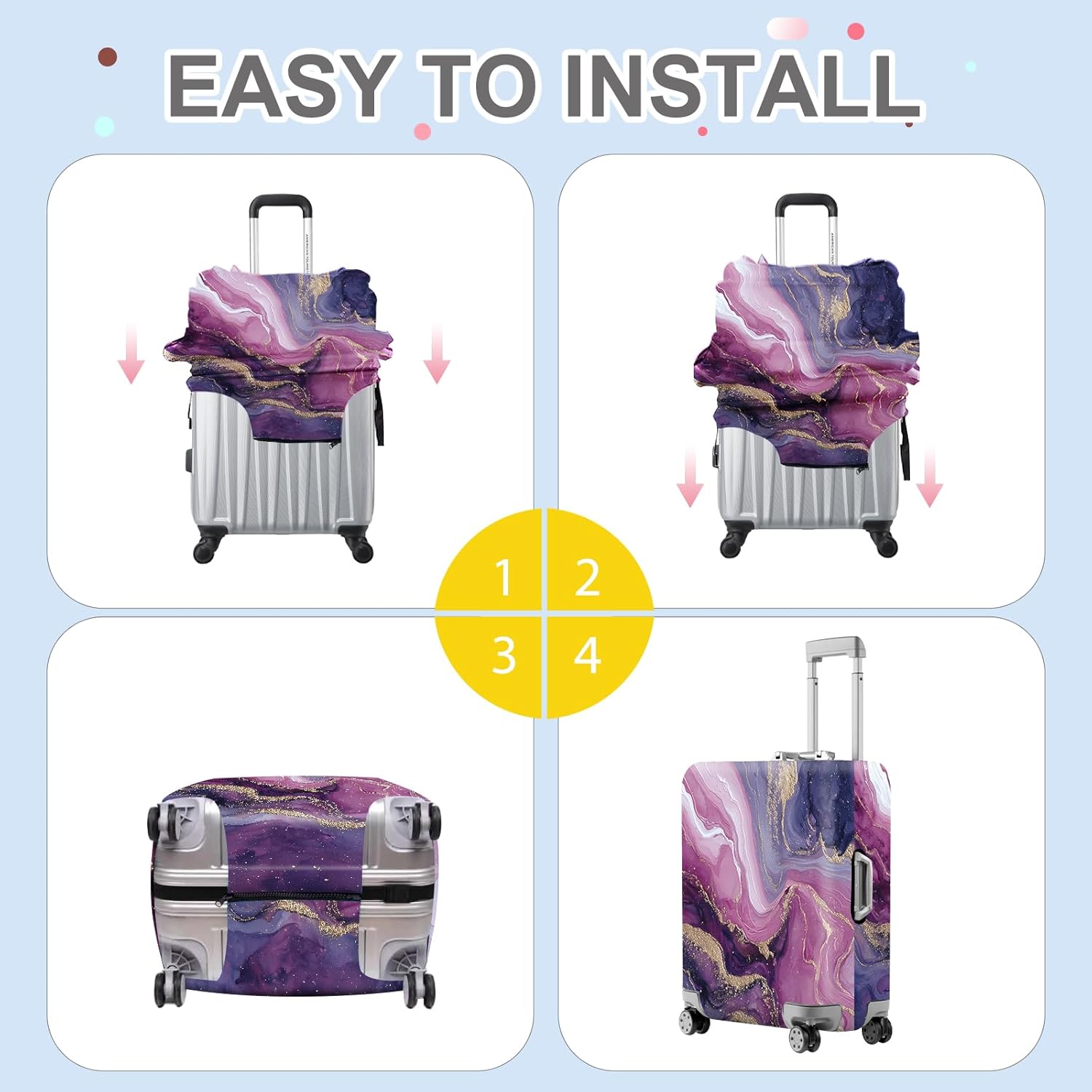 ANNA QUEEN Purple Marble Luggage Cover, Elegant Abstract Art Suitcase Protector, Stretchable Washable Travel Sleeve for 32-34 Inch Luggage
