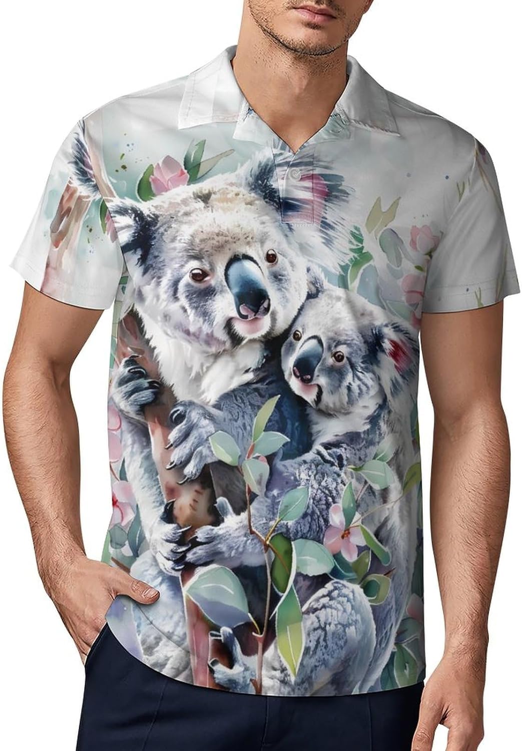 Watercolor Koala Novelty Men's Short Sleeve Shirt Golf Tennis Shirts Work T-Shirt Sport Tee