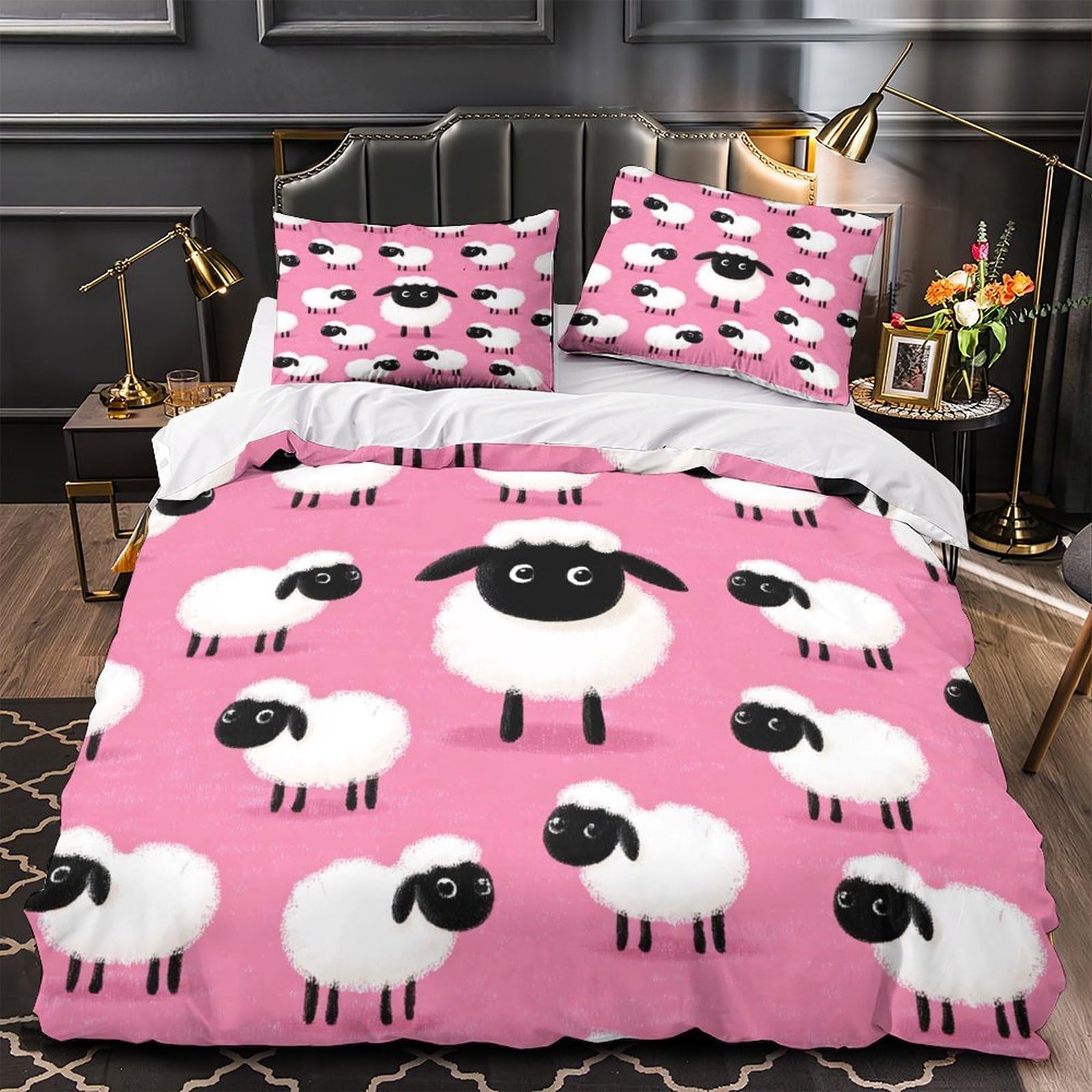 YVASPQRTW Sheep pattern 3D Printed Duvet Cover Set 3pcs Microfibre Lightweight Concealed Cartoon whimsical Duvet Insert Cover 2 Pillowcases Skin-Friendly Home Decor Kids & Girls Double（200x200cm）