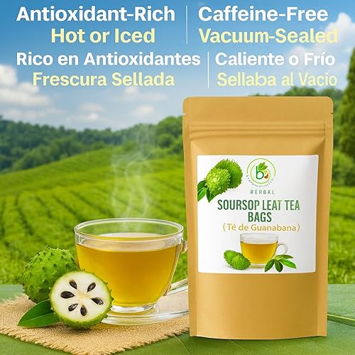 Miniatura 7 de Té de hierbas de Guanábana (Guanábana)  50 bolsas (0.07 oz cada una)  100% natural, vegano, sin OMG, sin azúcar, sin cafeína  Infusión rica en