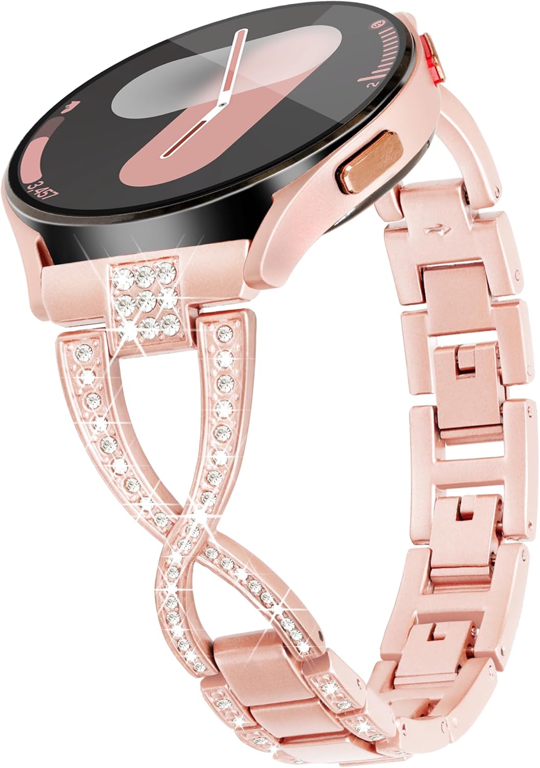 Galaxy Watch 7 6 5 4 band, 20mm X-Shape Band for Samsung Watch 4 5 6 7 Bands 40mm 44mm, Women Bling Diamond Metal Band for Watch 4 6 Classic/Watch FE/5Pro/Watch 3 41mm/Active 2-Rose Gold