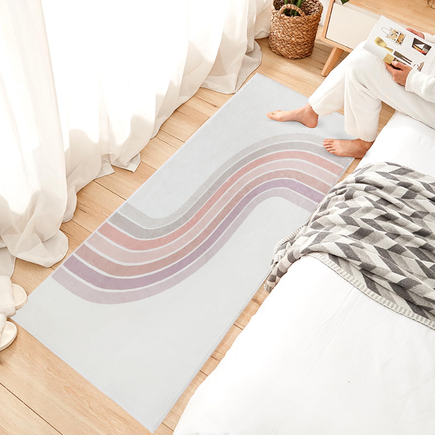 Poowe Purple Rainbow Machine Washable Area Rugs-2'x6' Rug Runner for Living Room, Large Non-Slip Boho Kids Nursery Throw Rug Carpet for Bedroom Entryway Dining Room Office Rug Decor (Rainbow)