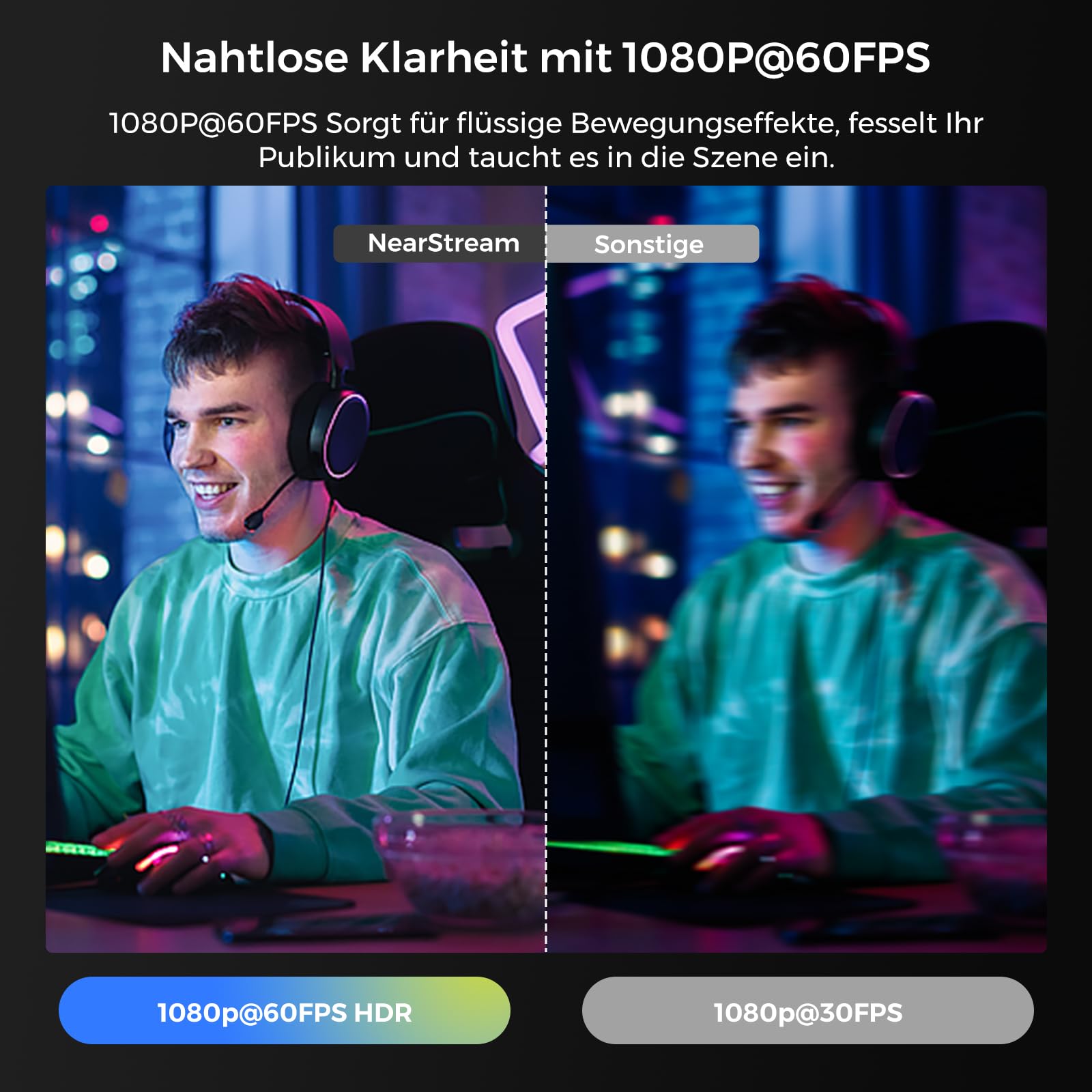 NearStream V08AF 4K Webcam USB für PC & Laptop| KI-Auto-Framing & Autofokus | Mikrofon mit Geräuschunterdrückung, Autofokus, KI-gestützte Bildausschnittanpassung und einstellbares Sichtfeld