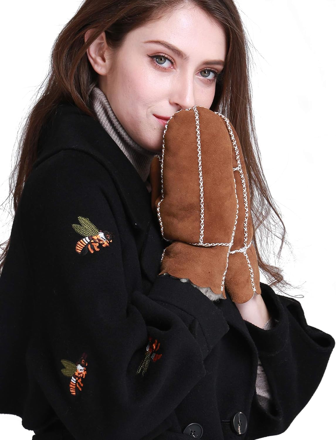 YISEVEN Women’s Winter Sheepskin Leather Shearling Mittens YISEVEN Women’s Winter Sheepskin Leather Shearling Mittens