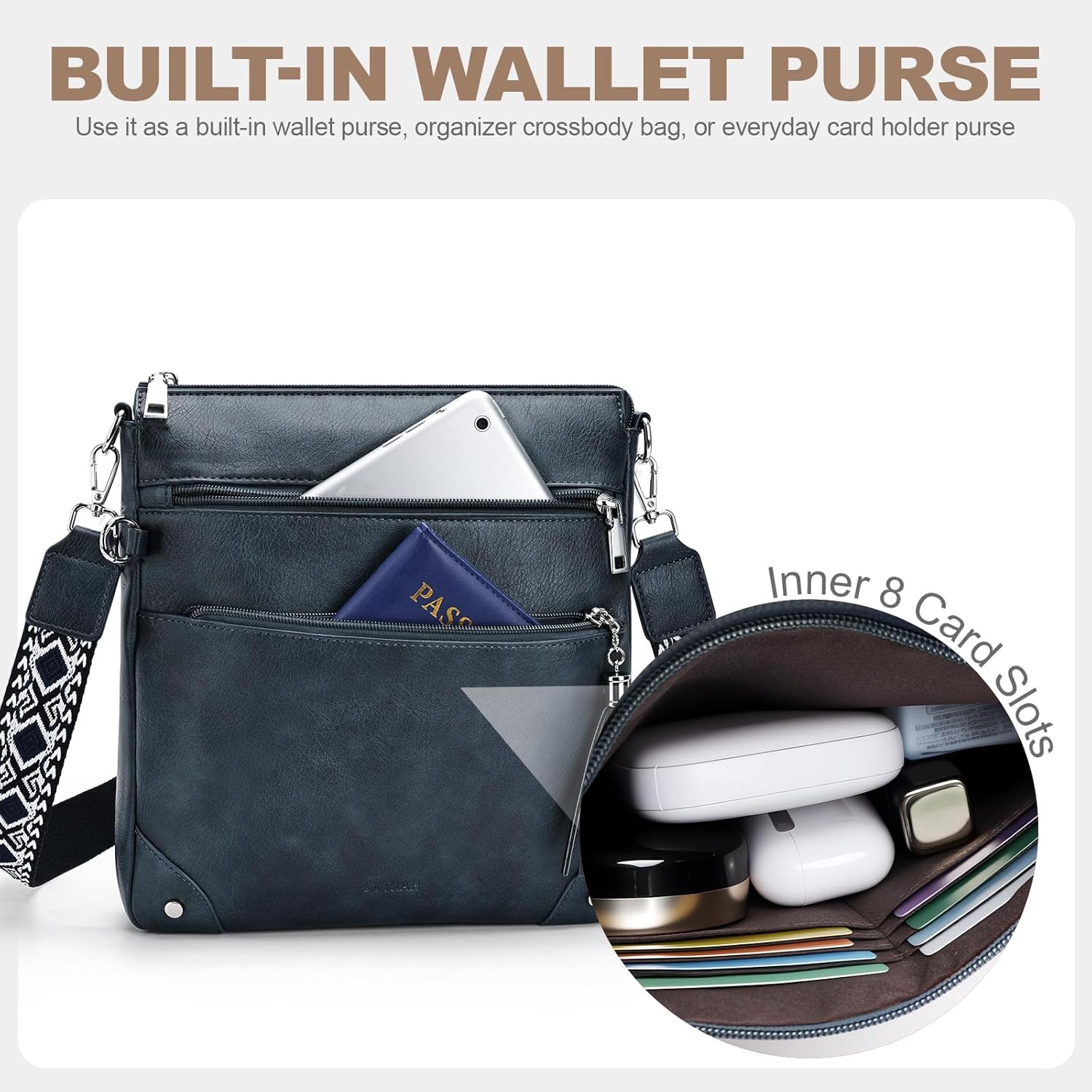 Anti Theft Crossbody Purses for Women RFID Blocking Crossbody Bags, Travel Shoulder Purse with Built-in Wallet