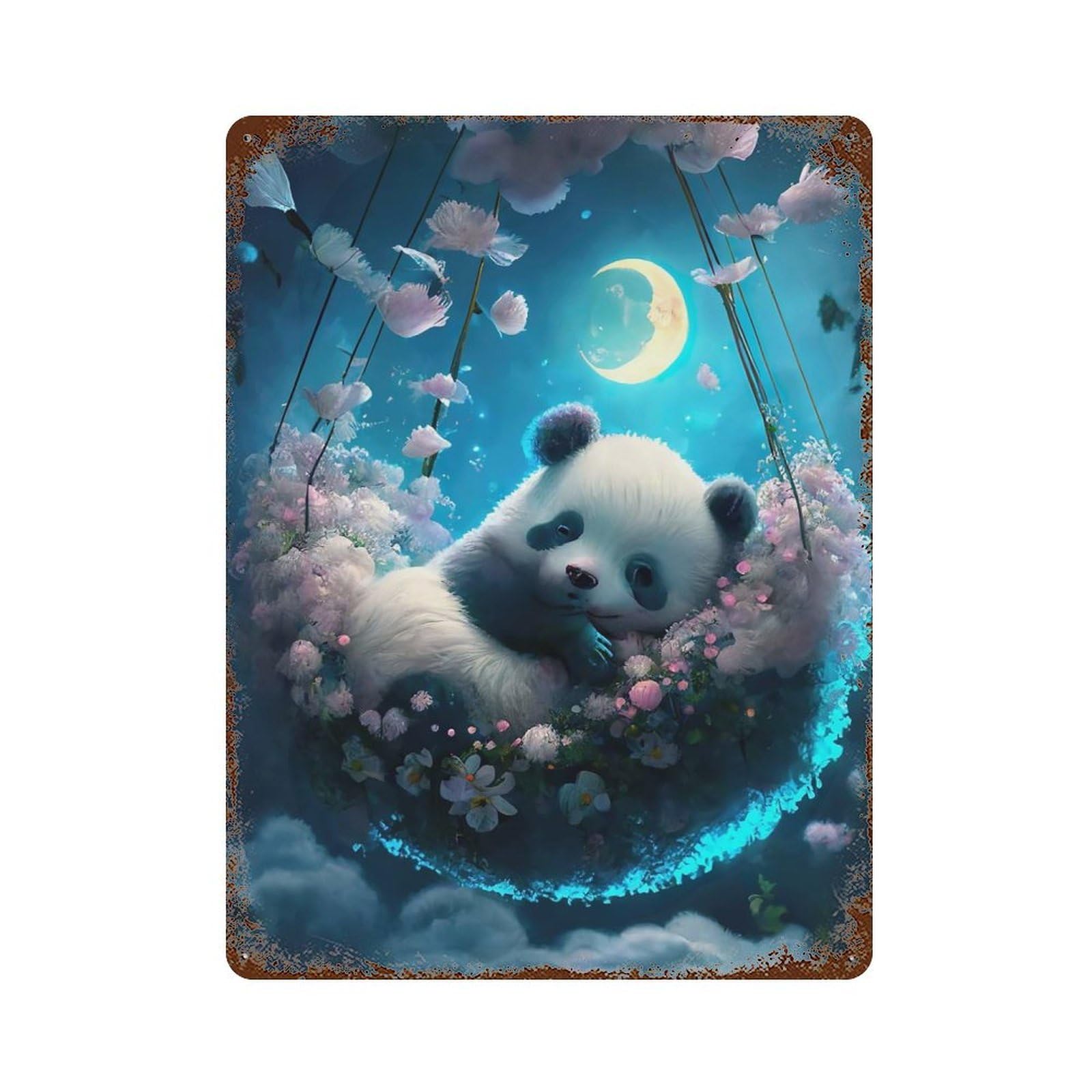 Peaceful Panda 15.7"x11.8" Vintage Rust Metal Sign, Shabby Chic Decor for Garage, Bar And Workshop Decor
