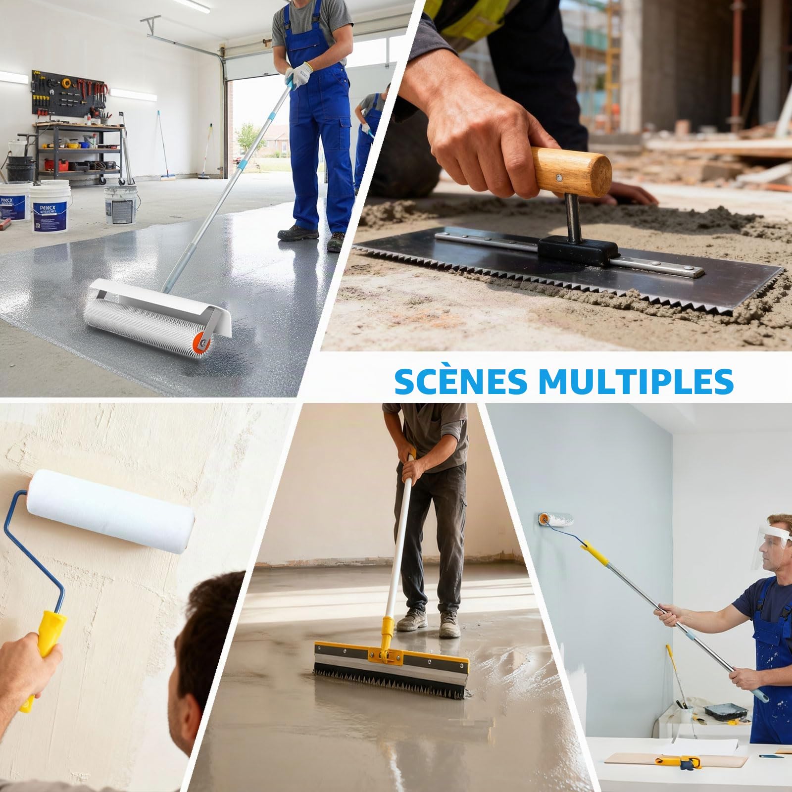 Kit D'outils de Ciment Autonivelant, Kit outils ragréage avec Rouleau Debulleur Ragreage, Rouleau Peinture, Truelle, Perche Telescopique, Autonivelant Grattoirs, Chaussures à pointes et Gants