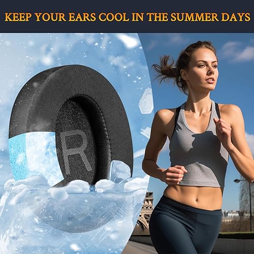 Miniatura 6 de SOULWIT Almohadillas de gel refrescante de repuesto para auriculares Anker Soundcore Space Q45, almohadillas para los oídos con tela de seda de