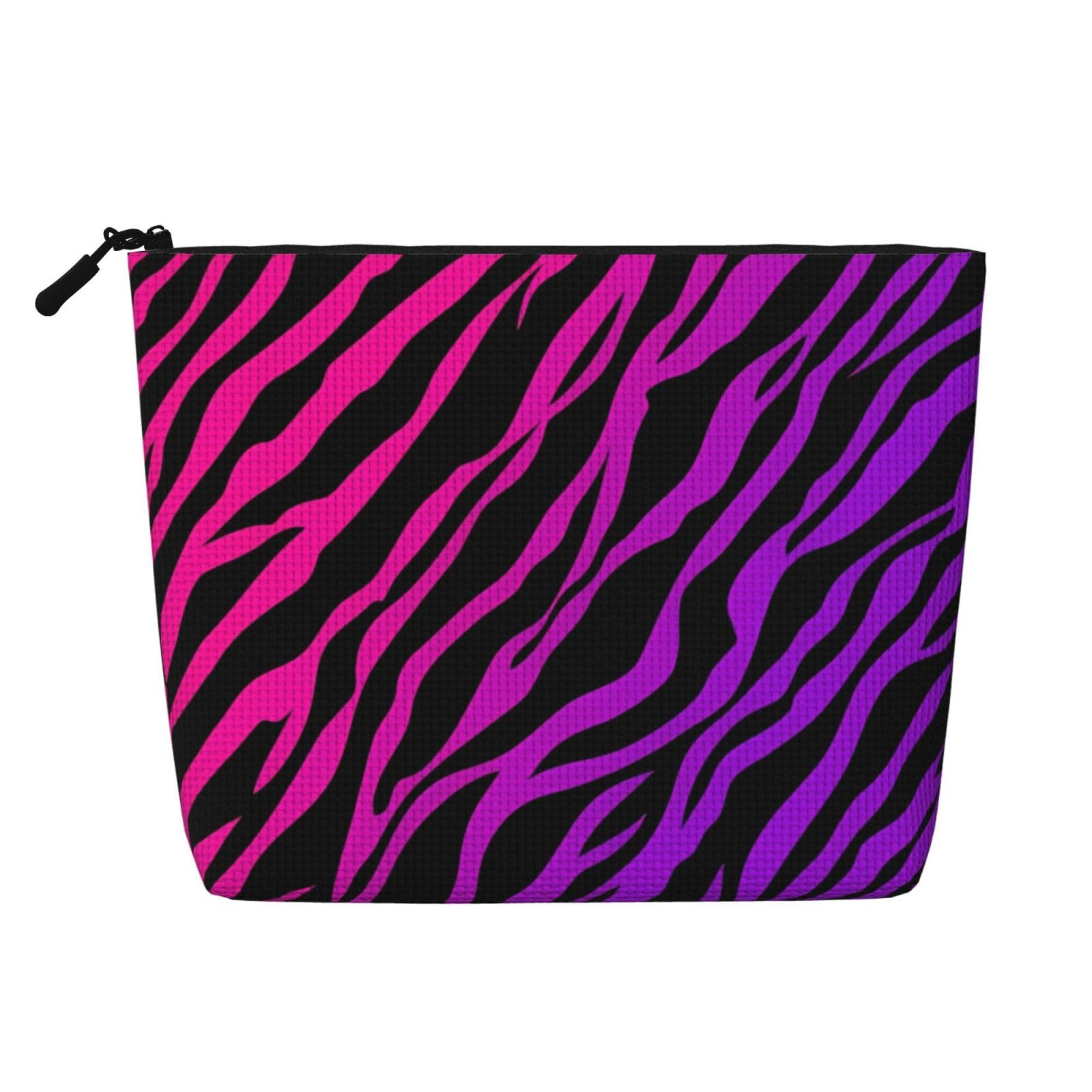 MOLAIGIN Zebra Print Black Pink Cosmetic Bag For Women, Travel Makeup Bag, Toiletry Zipper Bag, Large Capacity Aesthetic Cases