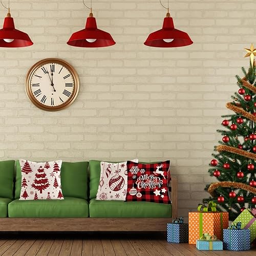 Miniatura 6 de 8 fundas de almohada navideñas de 18 x 18 pulgadas, fundas de almohada modernas de Navidad de granja, fundas de cojín decorativas de Navidad para el